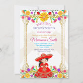 Red Colorful Mexican Floral Fiesta Baby Dusche Einladung (Vorderseite)