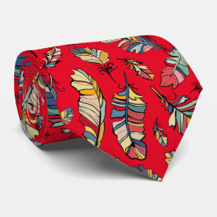 Red & Colorful Tribal Federn Muster Krawatte