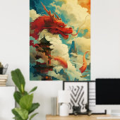 Red Comic Style Chinese Dragon Poster (Heimbüro)