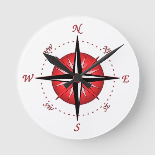 Red Compass-Rose Runde Wanduhr (Vorderseite)