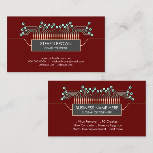 Red Computer Engineer Science Circuit Board Coding Visitenkarte (Vorne/Hinten)