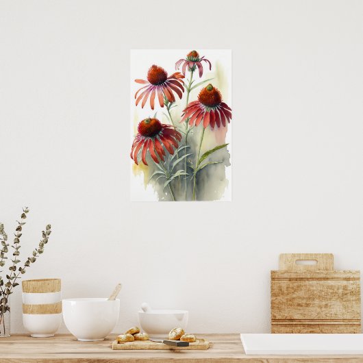 Red Conefwers Art Print Poster (Küche)