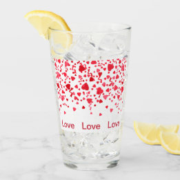 Red Confetti Hearts Liebe Valentinstag Glas