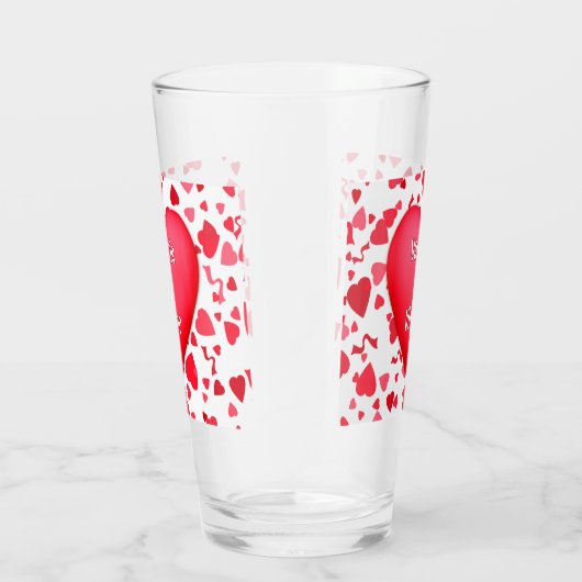 Red Confetti Hearts Personalisiert Glas (Rechts)