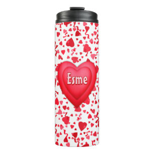 Red Confetti Hearts Personalisiert Thermosbecher