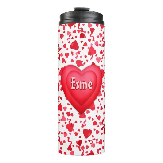 Red Confetti Hearts Personalisiert Thermosbecher (Vorderseite)