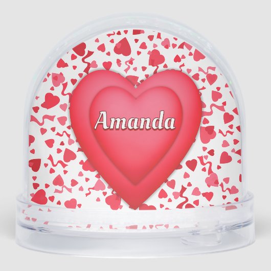 Red Confetti Hearts Personalized Schneekugeln (Rückseite)