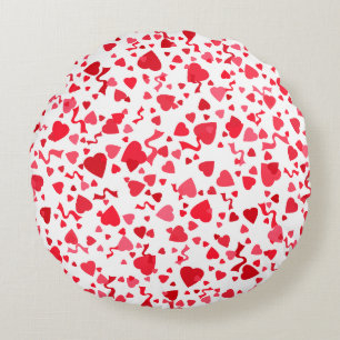 Red Confetti Hearts Rundes Kissen