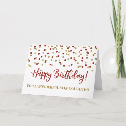 Red Confetti Step Tochter Birthday Card Karte (Vorderseite)