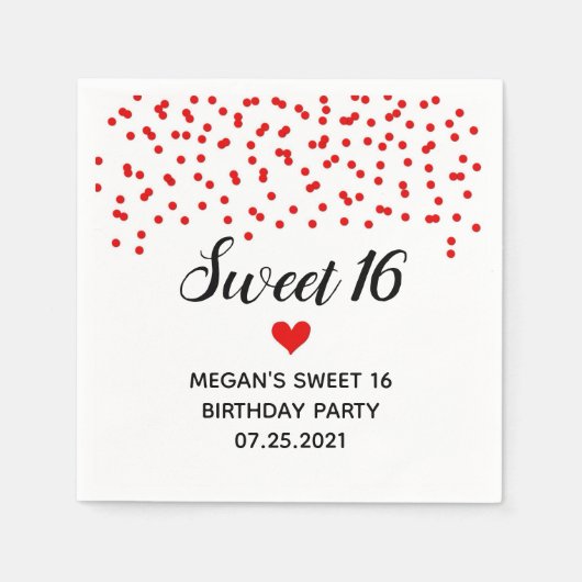 Red Confetti Sweet 16 Geburtstag Serviette (Vorderseite)