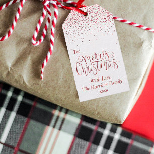 Red Confetti Typografie Frohe Weihnachten Geschenkanhänger