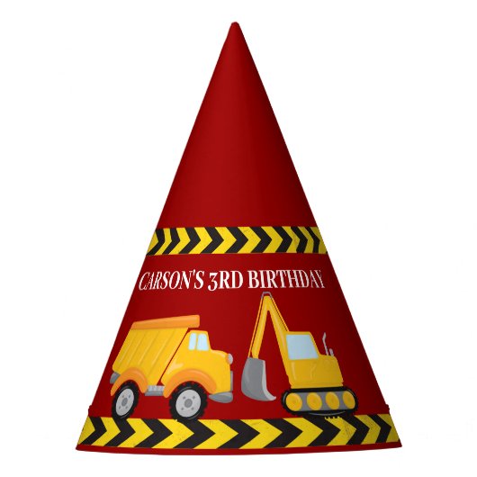 Red Construction Vehicle Custom Boys zum Geburtsta Partyhütchen (Vorderseite)