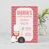 Red Cooking Koch Kitchen Party Einladung (Stehend Vorderseite)