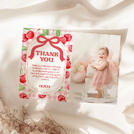 Red Coquette Bow Cherry Birthday Foto Dankeskarte