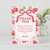 Red Coquette Bow Cherry Dankeskarte (Stehend Vorderseite)