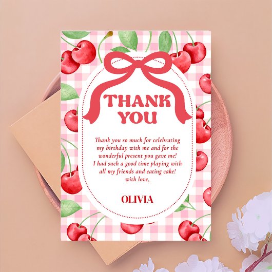 Red Coquette Bow Cherry Dankeskarte