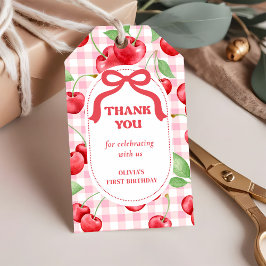 Red Coquette Bow Cherry erste Geburtstagsparty Geschenkanhänger