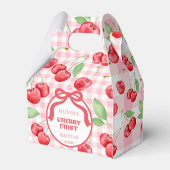 Red Coquette Bow Cherry First Birthday Party Geschenkschachtel (Rückseite)