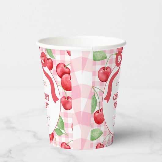 Red Coquette Bow Cherry First Birthday Party Pappbecher (Rechts)