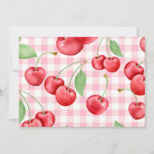 Red Coquette Bow Cherry First Birthday Party Photo Einladung (Rückseite)