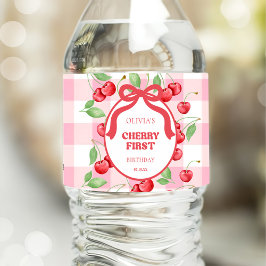 Red Coquette Bow Cherry First Birthday Party Wasserflaschenetikett