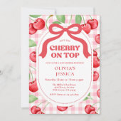 Red Coquette Bow Cherry On Top Baby Shower Party Einladung (Vorderseite)