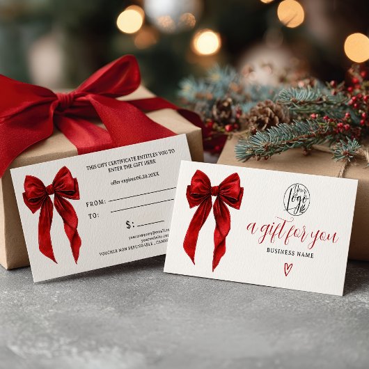 Red Coquette Bow Christmas logo gift certificate