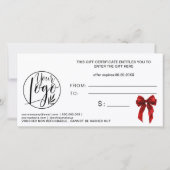 Red Coquette Bow Gold logo gift certificate (Rückseite)