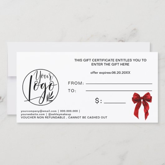Red Coquette Bow Gold logo gift certificate (Rückseite)