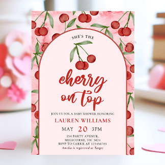 Red Coquette Cherry auf Top Baby Dusche Einladung