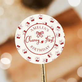 Red Coquette Cherry First Birthday Sticker