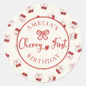Red Coquette Cherry First Birthday Sticker (Vorderseite)