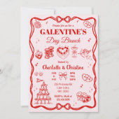 Red Coquette Galentine's Day Brunch Party Einladung (Vorderseite)