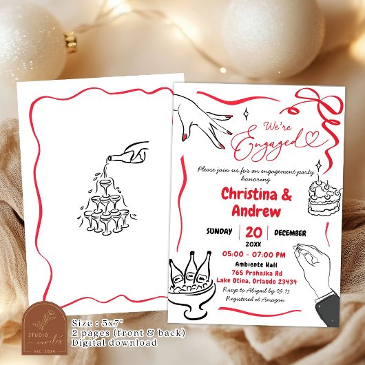 Red Coquette Hand Drawing Party Einladung