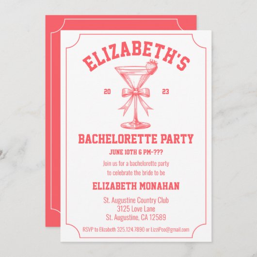 Red Coquette Retro 80er Einladung (Vorne/Hinten)