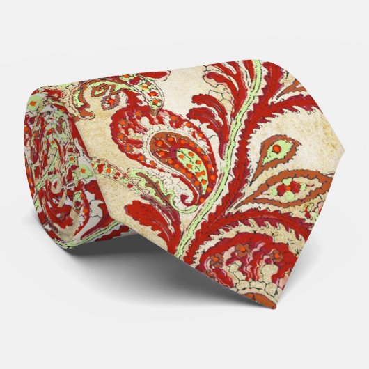 Red Coral Limon Paisley Wedding Krawatte (Gerollt)