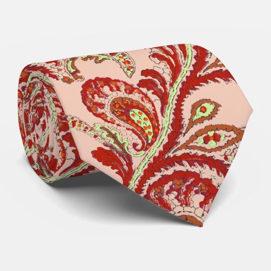 Red Coral Limon Paisley Wedding Krawatte (Gerollt)