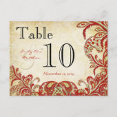 Red Coral Limon Paisley Wedding Tischnummer (Rückseite)
