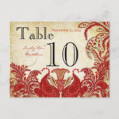 Red Coral Limon Paisley Wedding Tischnummer (Vorderseite)