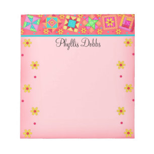 Red Coral Patchwork Quilt Block Art Notizblock