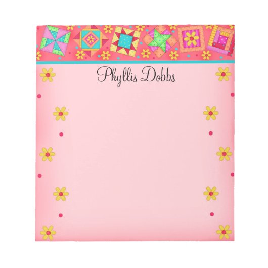 Red Coral Patchwork Quilt Block Art Notizblock (Vorderseite)