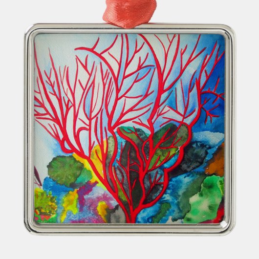 Red Coral Reef Ocean Art Ornament Aus Metall (Vorne)