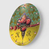 RED CORAL ROSES,BLUE YELLOW TOPAZ DAMASK MONOGRAM GROßE WANDUHR (Winkel)