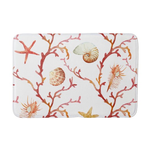 Red Coral & Seashells Bath Mat Badematte (Vorderseite)