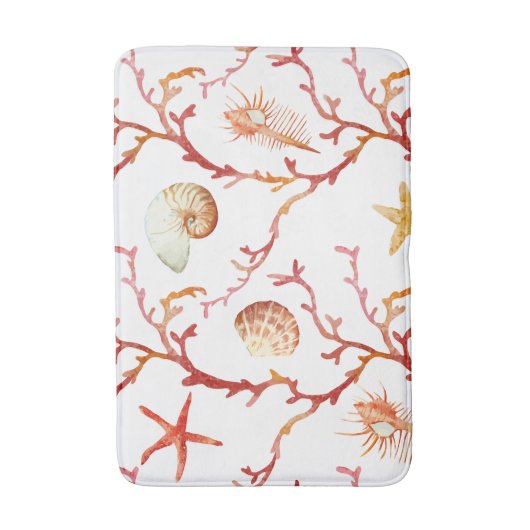 Red Coral & Seashells Bath Mat Badematte (Vorderseite Vertikal)