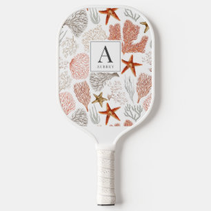 Red Coral & Starfish Muster Weiß Pickleball Schläger