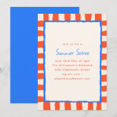 Red Coral Stripe Blue Border Summer Soiree Party Einladung (Vorne/Hinten)