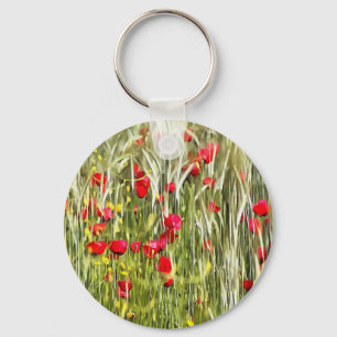Red Corn Poppies Realistische Kunst Schlüsselanhänger