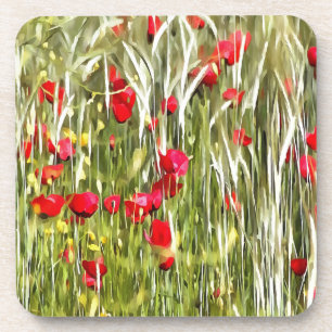 Red Corn Poppies Realistische Kunst Untersetzer