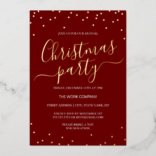 Red Corporate Christmas Party Calligraphy Confetti Folieneinladung (Vorderseite)